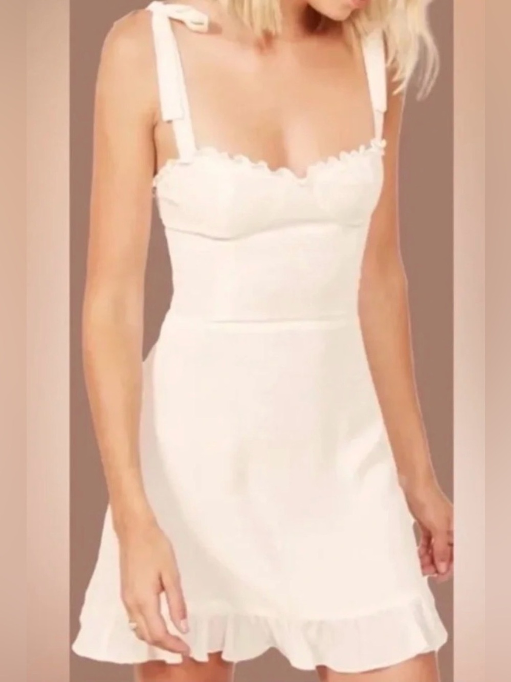 Reformation White Ruffle-Trim Mini Dress with Tie Straps - Picture 2 of 5